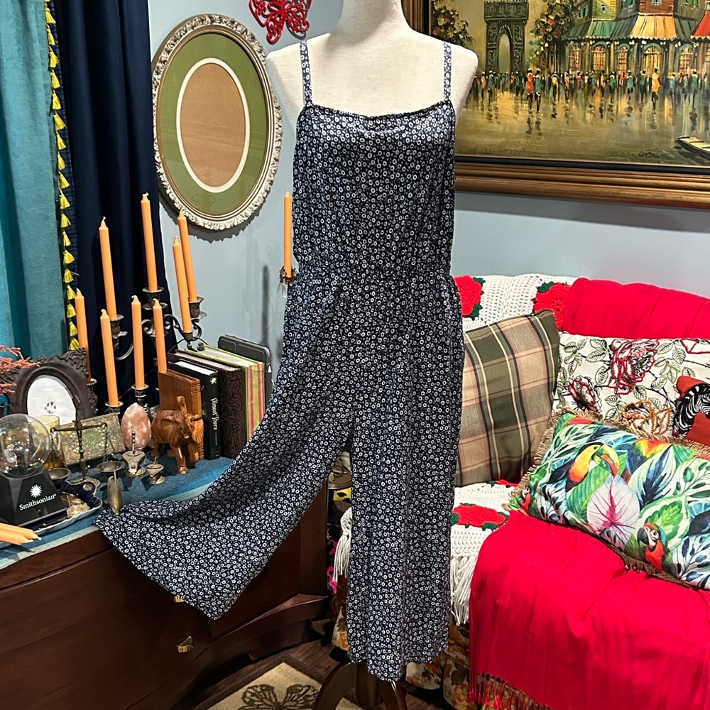 Gap blue and white floral jumpsuit